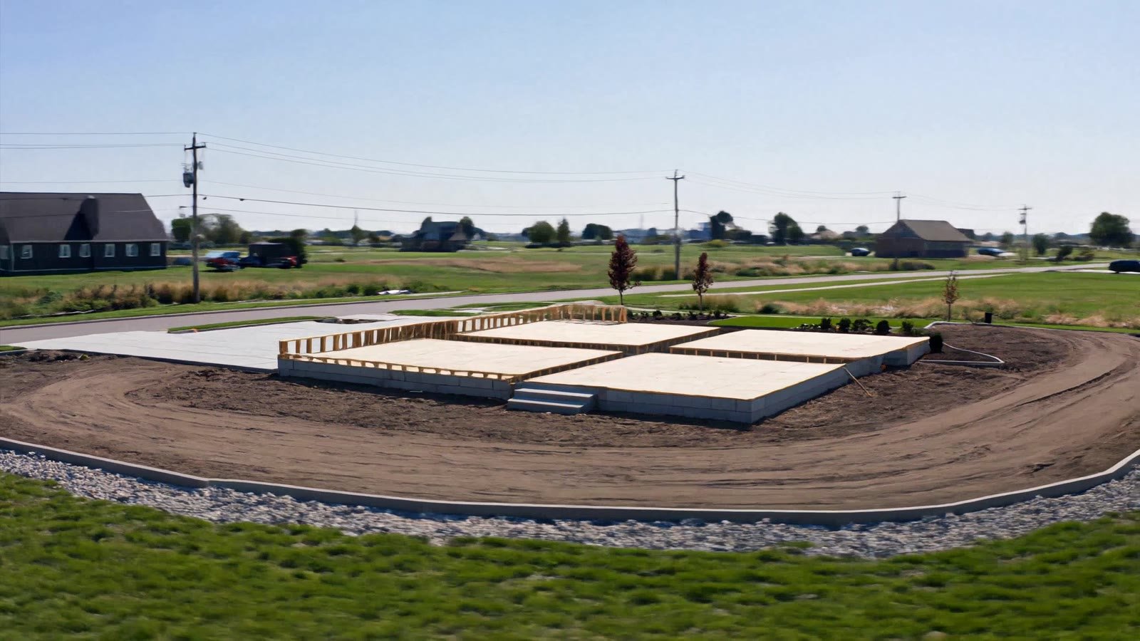 Aerial of a graded custom home site