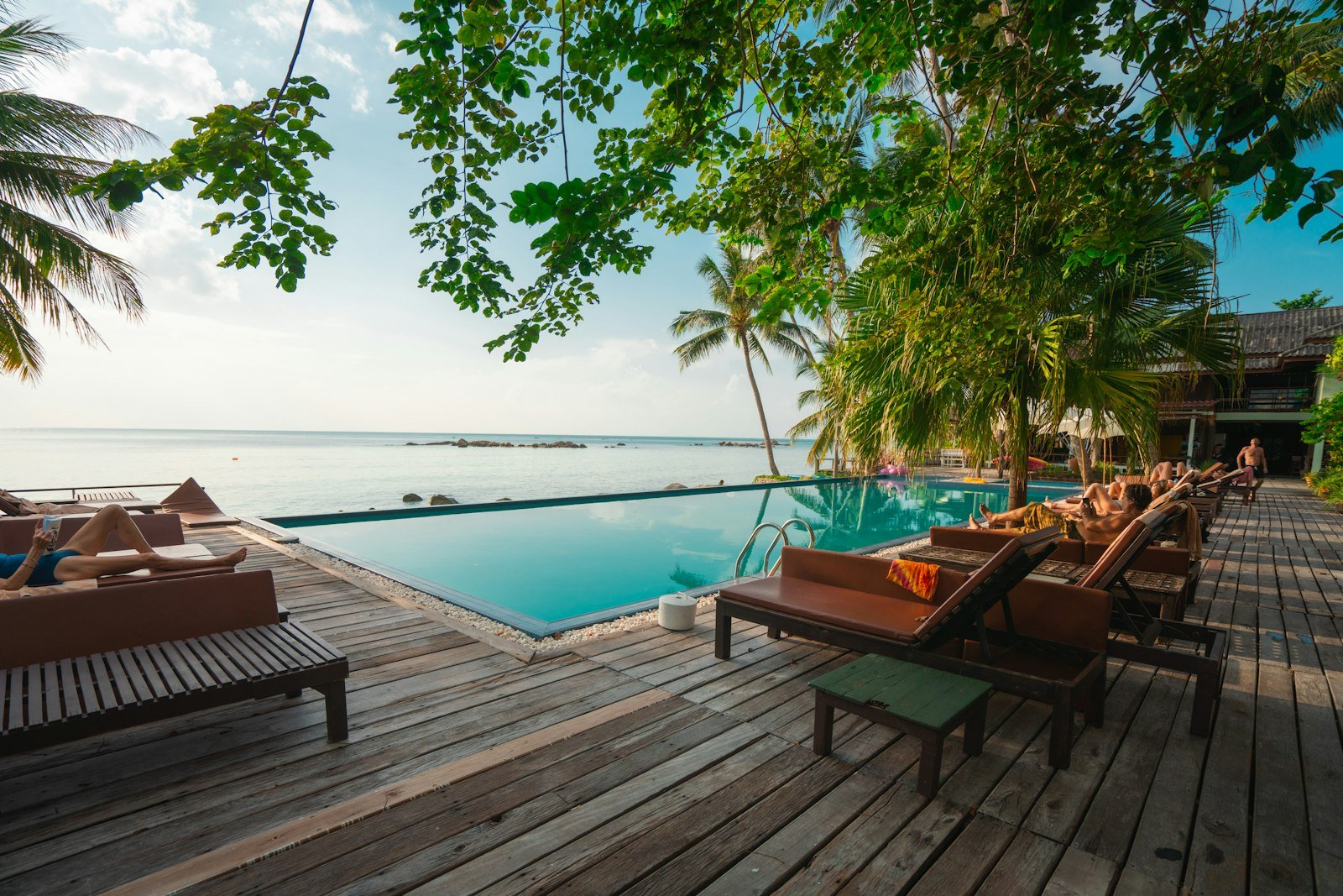 Pool with hardwood deck